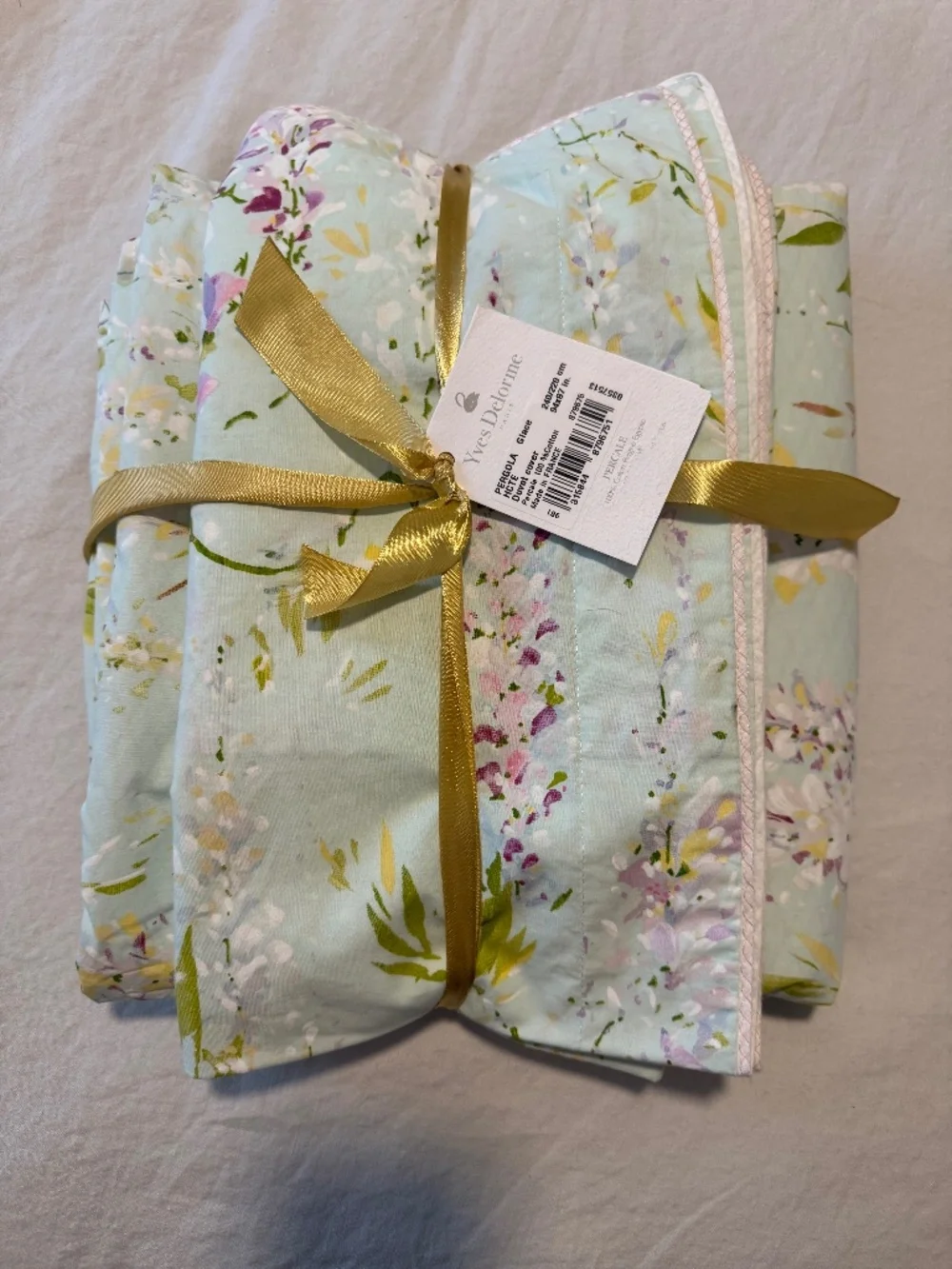 Yves Delorme Pergola Queen Duvet & 2 Euro Shams Luxury Percale France